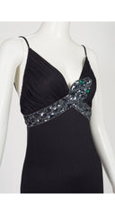 1970s Sequin Snake Black Jersey Evening Dress