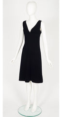 1970s Black Rayon Velvet V-Neck Evening Dress
