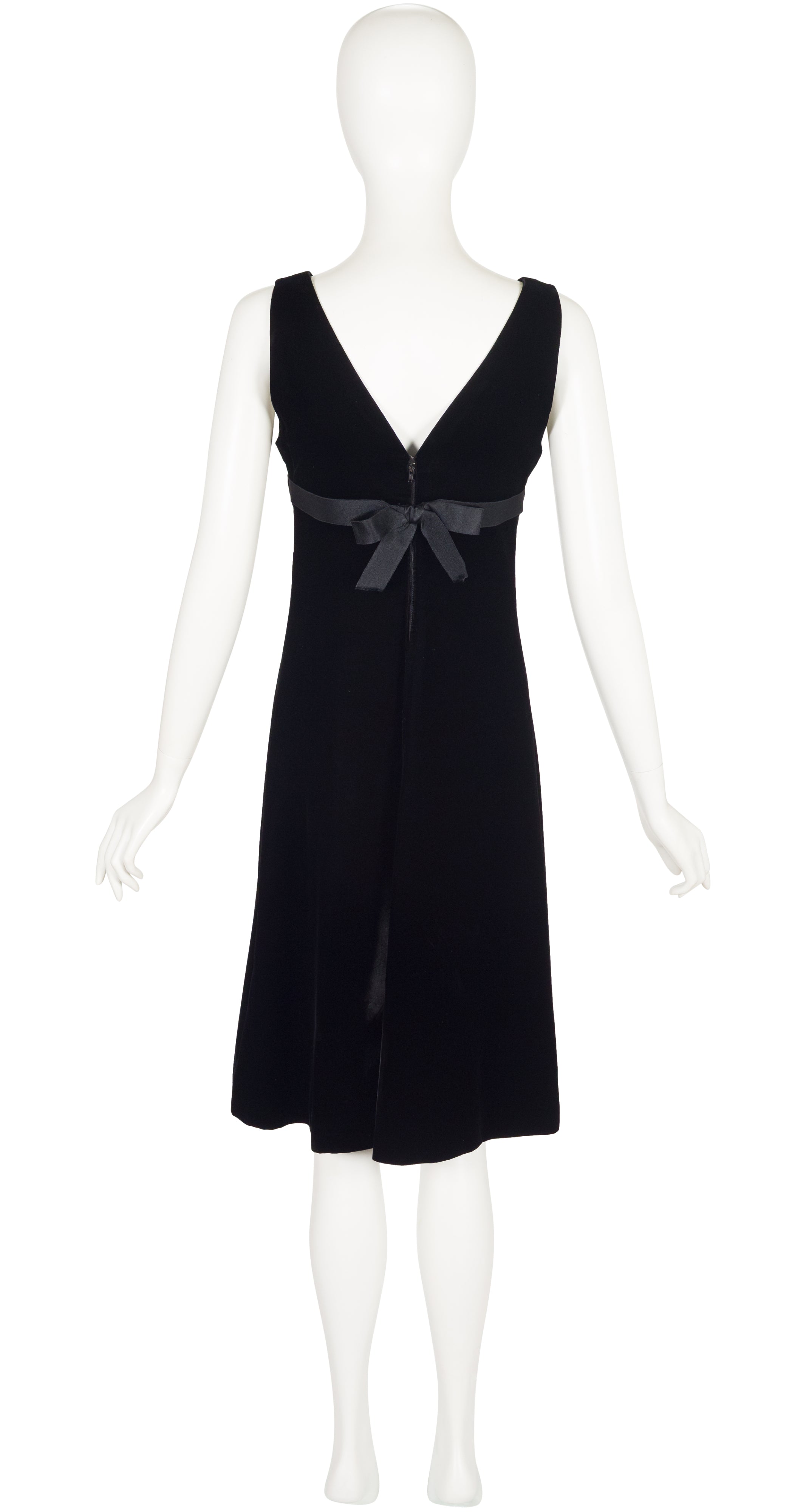 1970s Black Rayon Velvet V-Neck Evening Dress