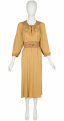 1970s Tan Suede & Python Trim Jersey Dress