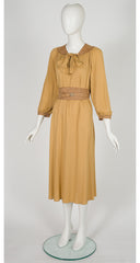 1970s Tan Suede & Python Trim Jersey Dress