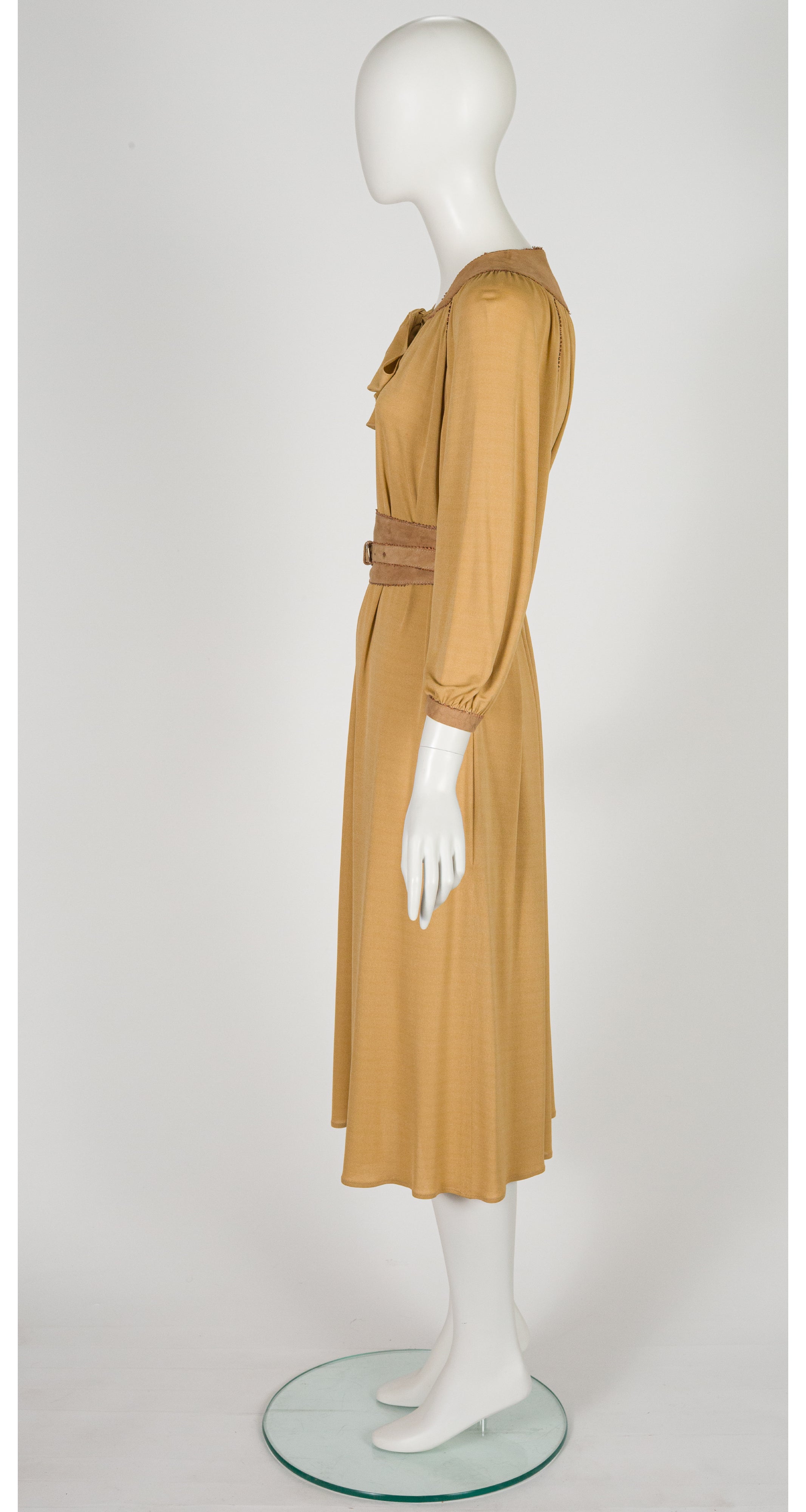 1970s Tan Suede & Python Trim Jersey Dress