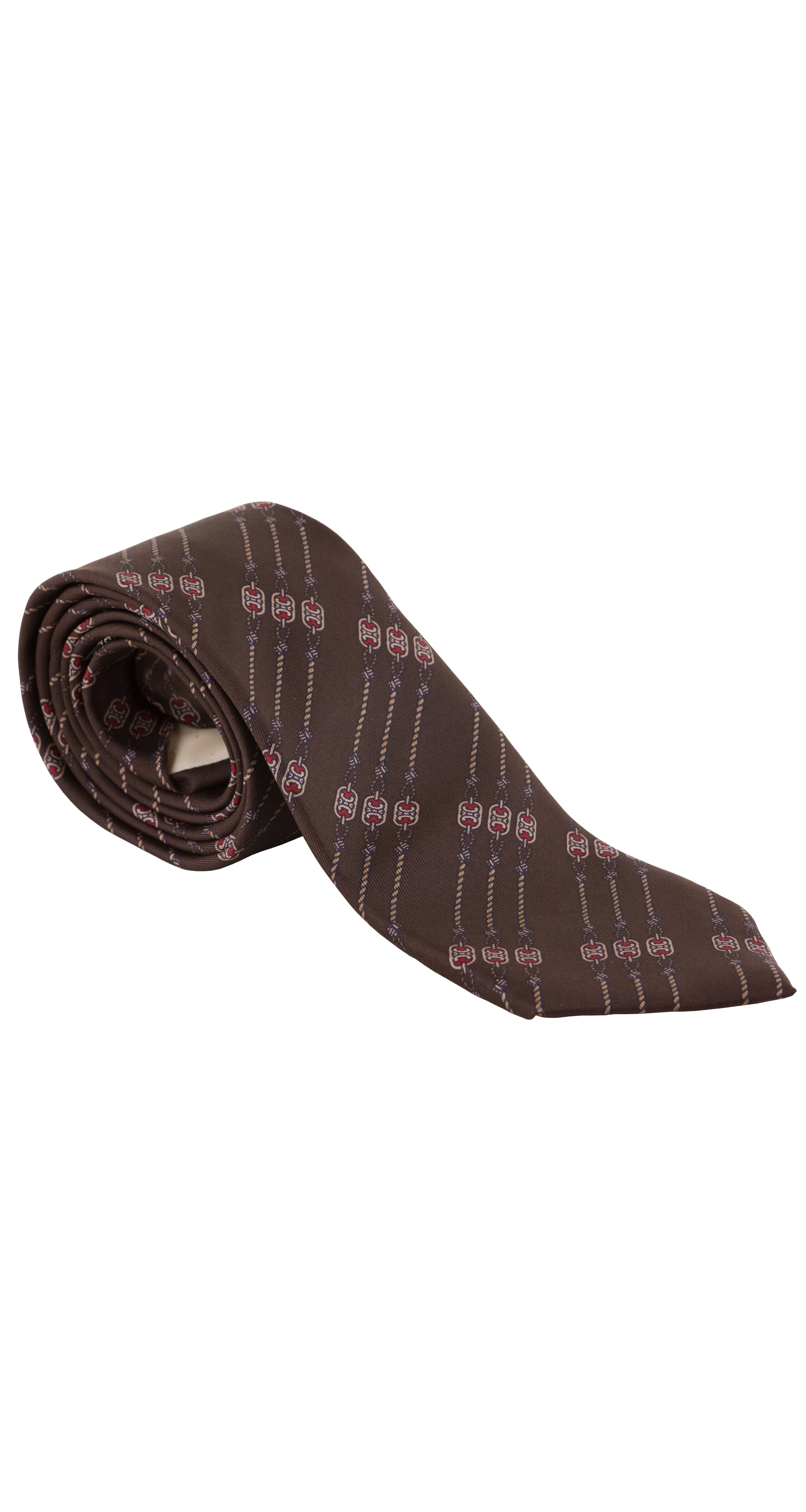 1970s Anchor Chain-Link Print Brown Silk Twill Men's Tie