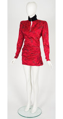 1980s Emanuel Ungaro floral print red silk mini dress