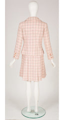 1960s Baby Pink Plaid Wool Pleated Skirt Suit