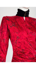 Close-up of a 1980s Emanuel Ungaro floral print red silk mini dress