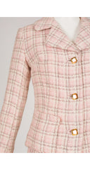 1960s Baby Pink Plaid Wool Pleated Skirt Suit