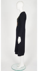 1980s Floral Embellished Black Knit Evening Dress