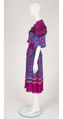 1980s Floral Mixed Print Ruffle Collar Dress