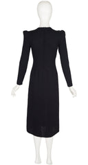 1980s Floral Embellished Black Knit Evening Dress