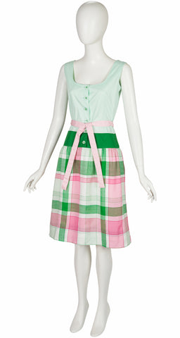 1970s Pink & Green Plaid Jacket & Dress Set