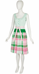 1970s Pink & Green Plaid Jacket & Dress Set