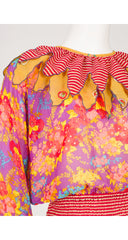 1980s Mixed Print Georgette Petal Trim Dress