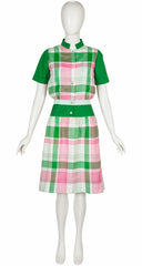 1970s Pink & Green Plaid Jacket & Dress Set