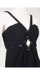 1980s Sequin Cut-Out Black Jersey Evening Gown