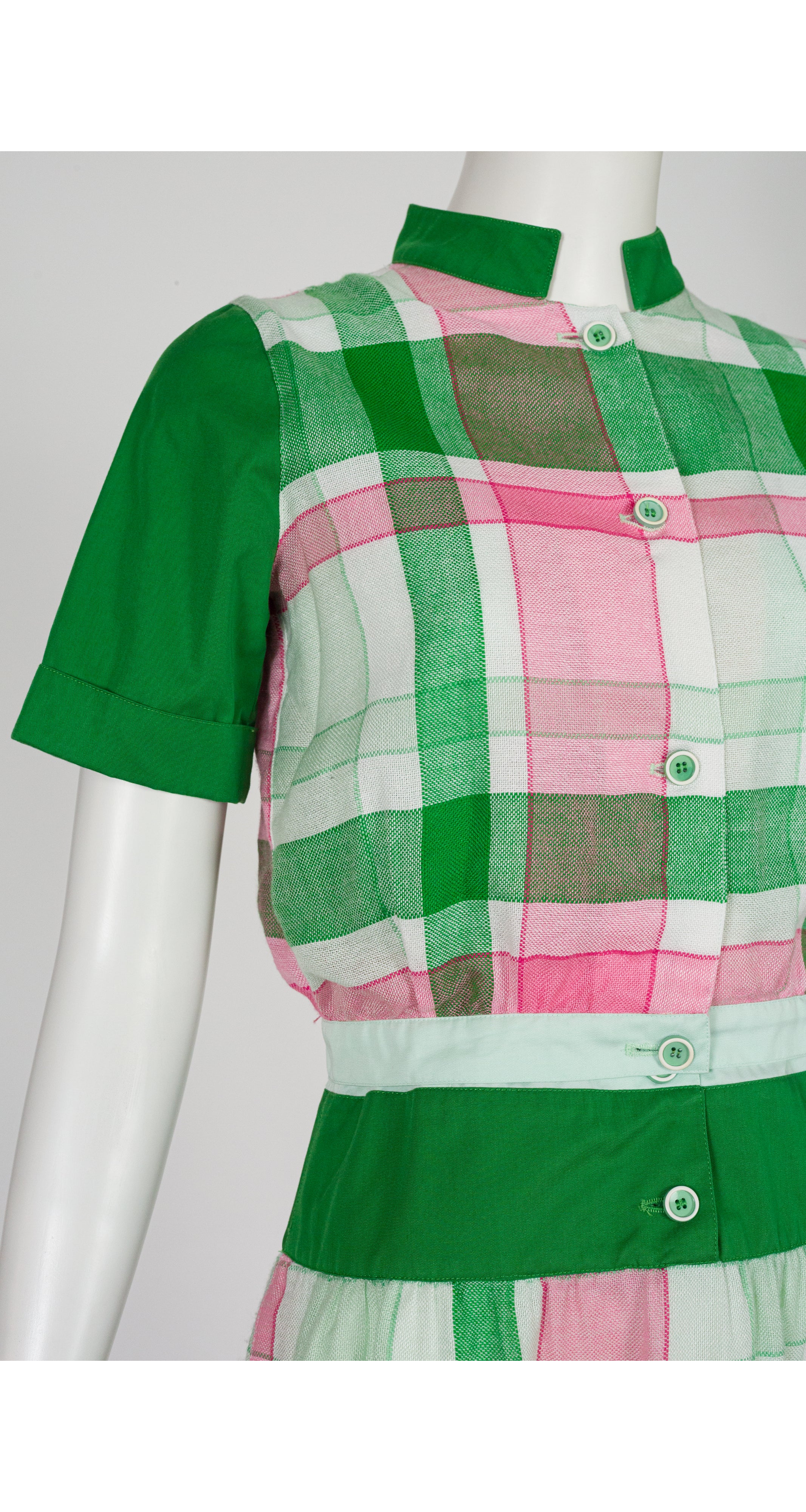 1970s Pink & Green Plaid Jacket & Dress Set