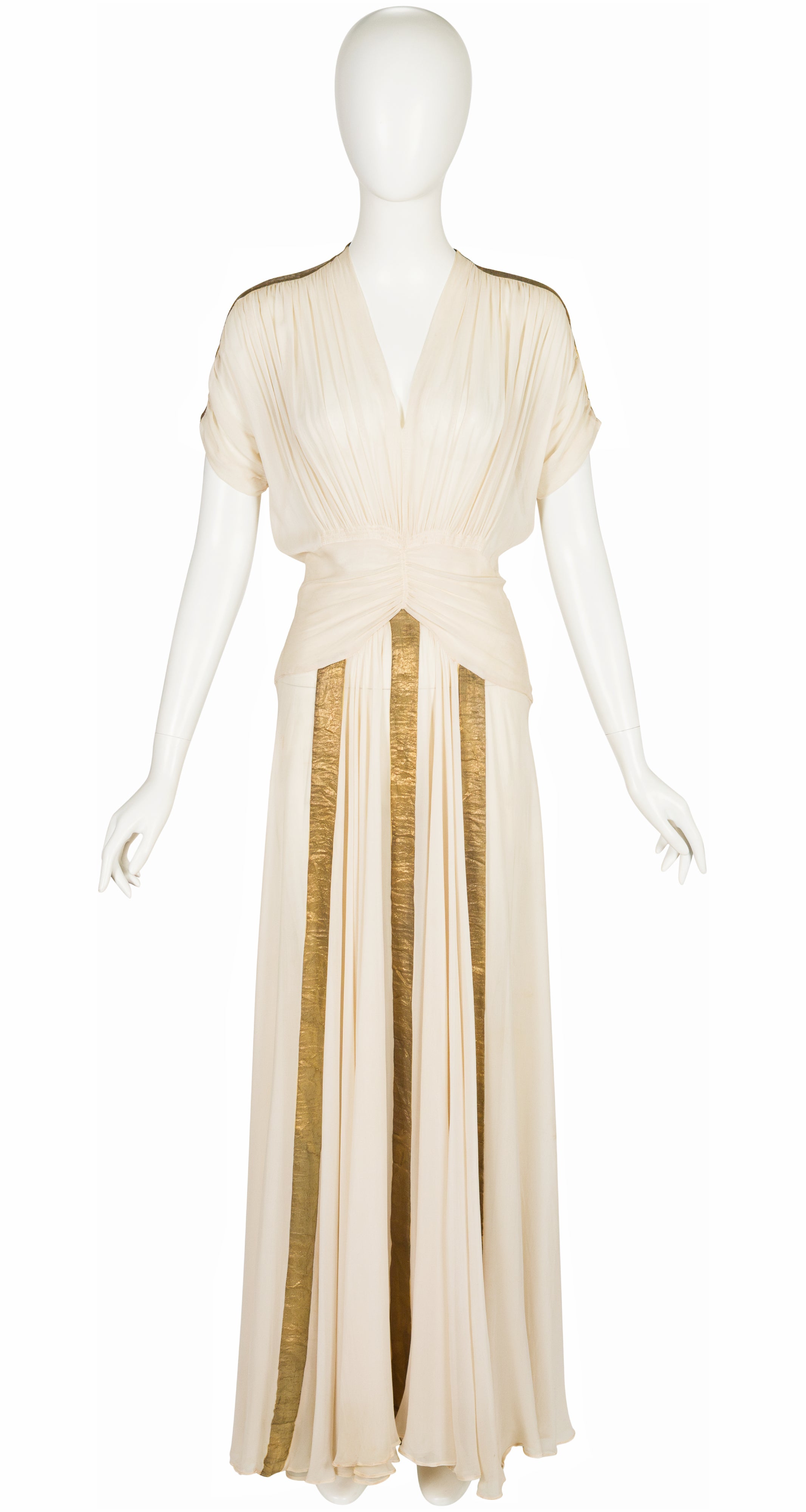 1940s Gold Lamé & Ivory Silk Chiffon Gown