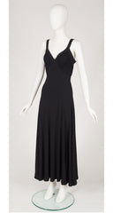 1940s Black Rayon Crepe Bias Cut Evening Gown