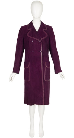 1970s Aubergine Suede Double-Breasted Trench Coat