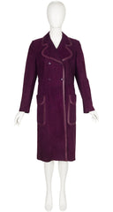 1970s Aubergine Suede Double-Breasted Trench Coat