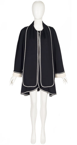 1980s Black & Cream Knit Swing Sweater Coat