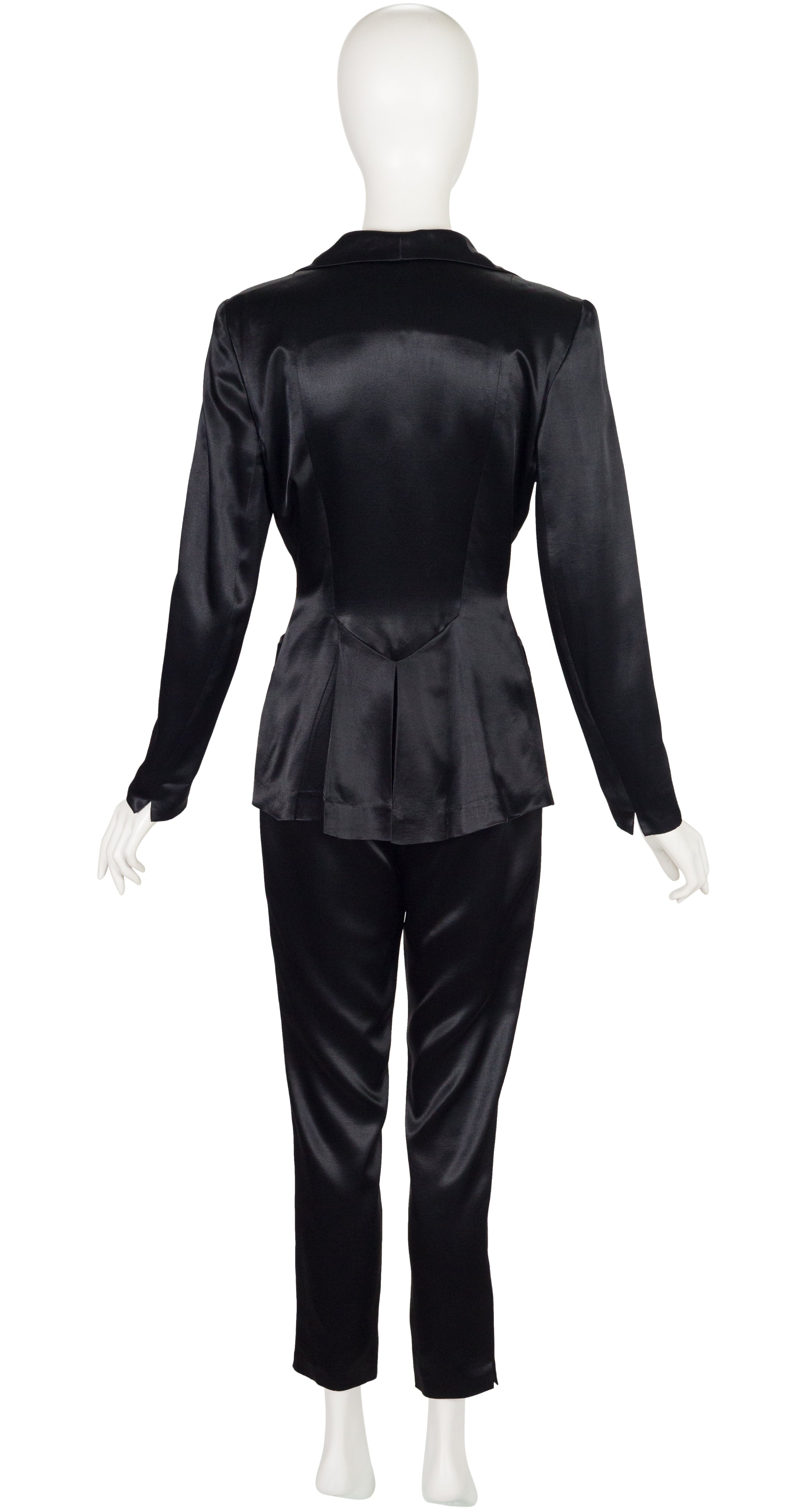1995 F/W Black Rayon Satin Layered Lapel Pant Suit