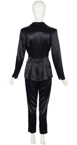 1995 F/W Black Rayon Satin Layered Lapel Pant Suit