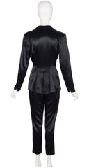 1995 F/W Black Rayon Satin Layered Lapel Pant Suit