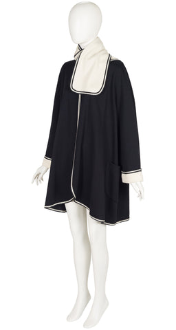1980s Black & Cream Knit Swing Sweater Coat
