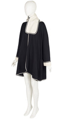 1980s Black & Cream Knit Swing Sweater Coat
