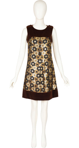 1960s Space Age Floral Sequin Velvet Dress