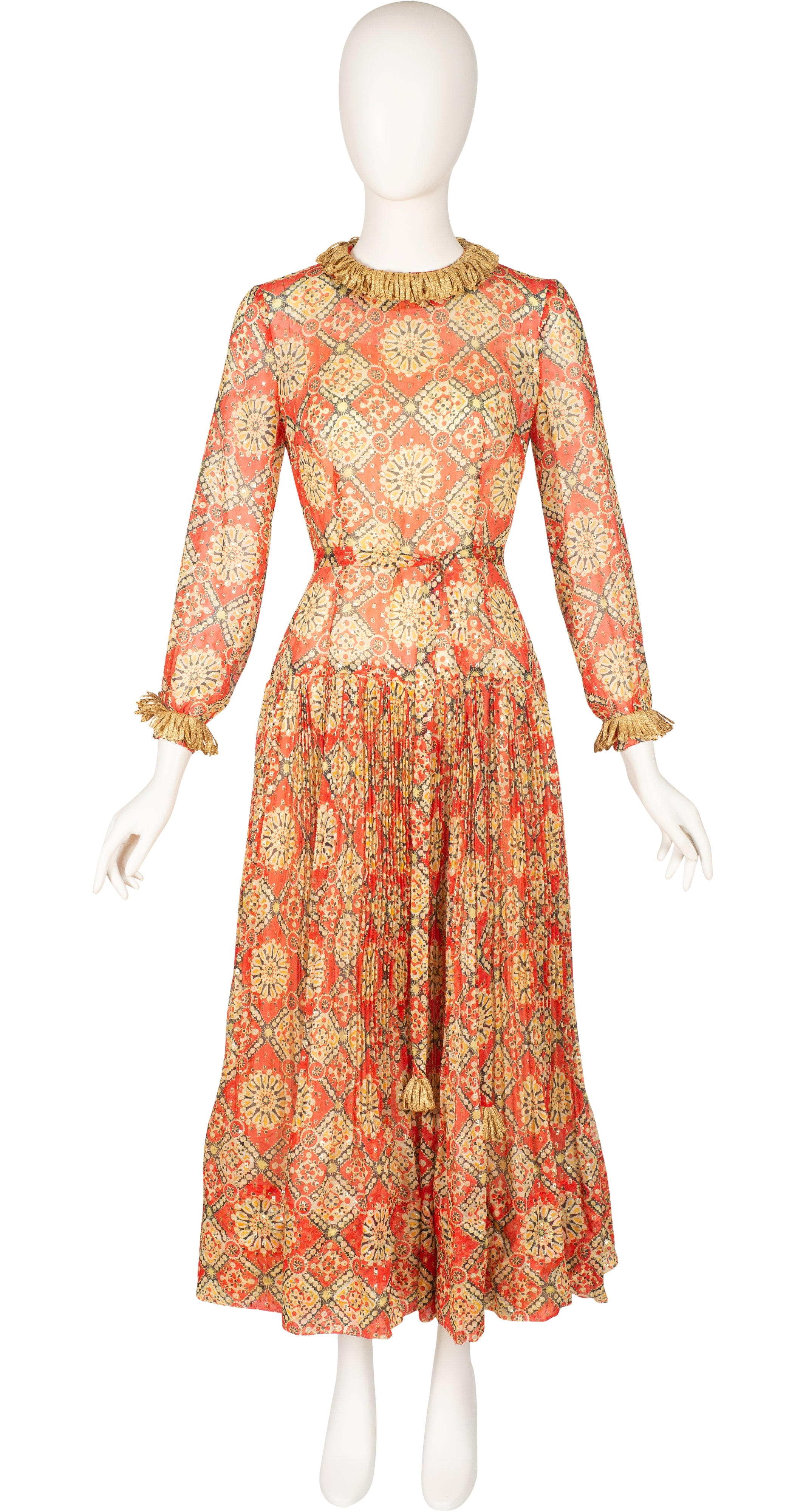 1972 S/S Mandala Print Gold Lurex Evening Dress
