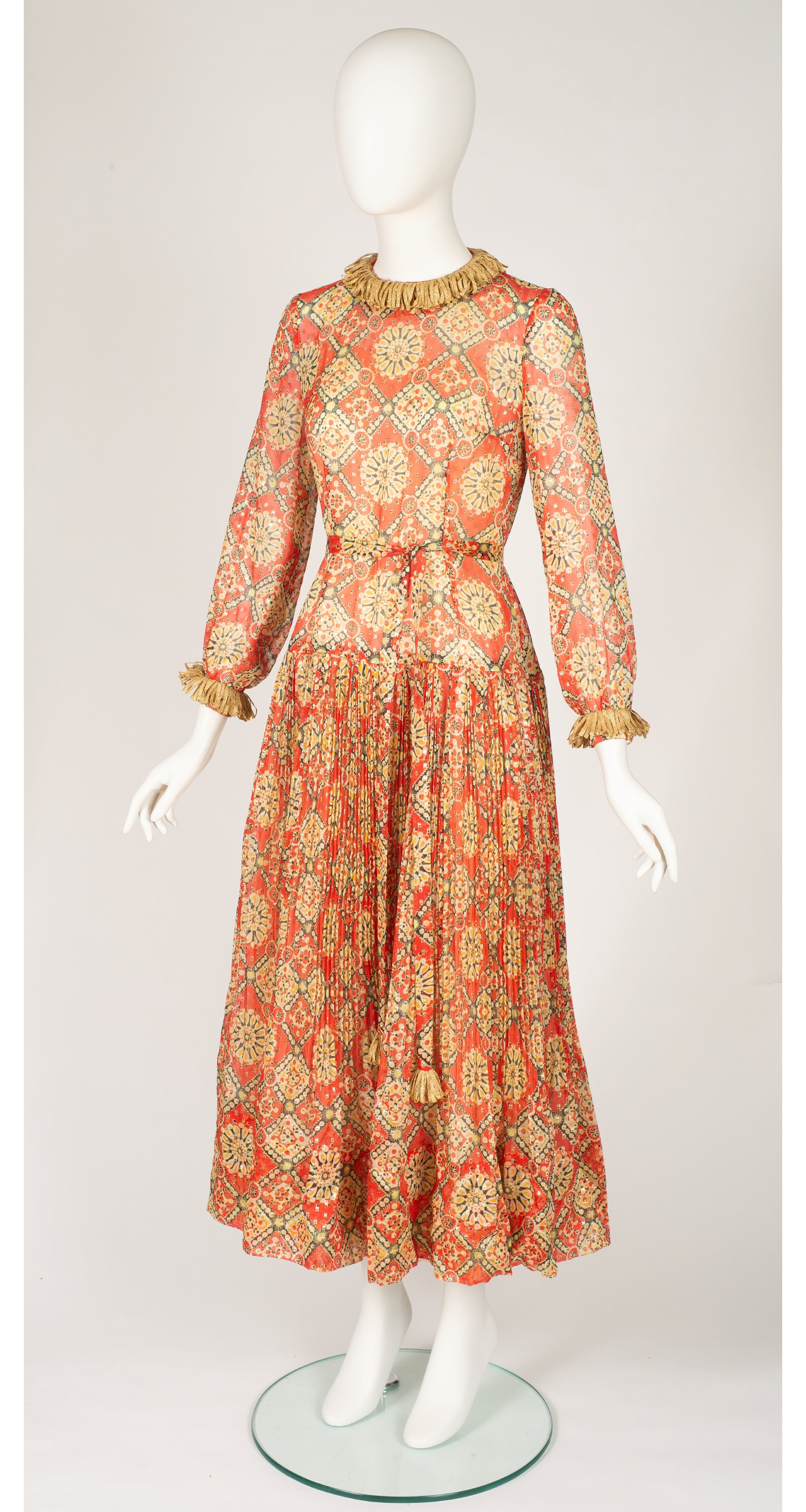 1972 S/S Mandala Print Gold Lurex Evening Dress