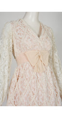 1960s White Floral Lace Babydoll Dress & Flared Pants Set