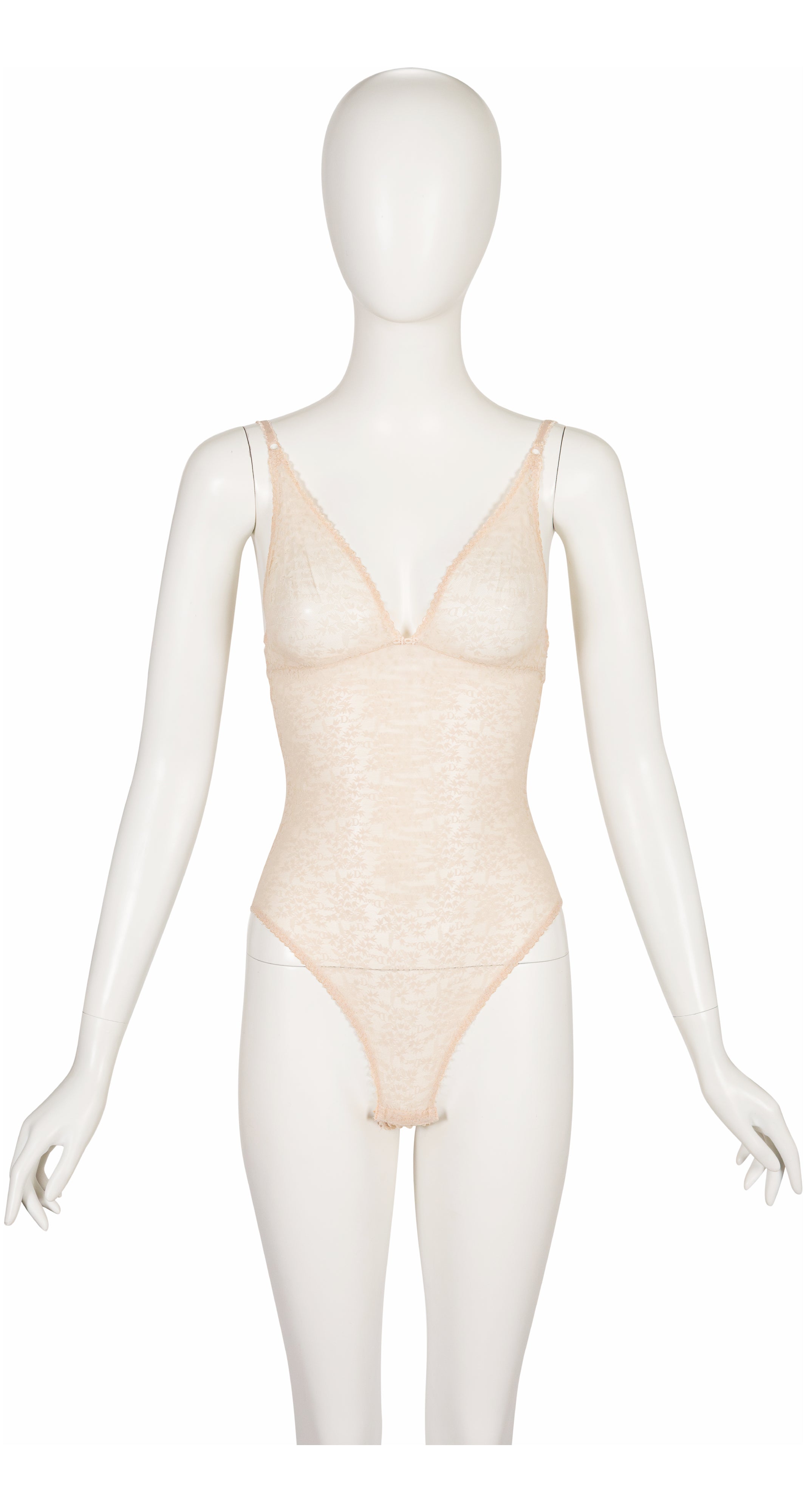 1990s Peach Floral Monogram Lace Lingerie Bodysuit