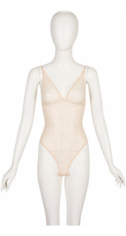 1990s Peach Floral Monogram Lace Lingerie Bodysuit