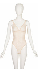 1990s Peach Floral Monogram Lace Lingerie Bodysuit