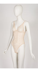 1990s Peach Floral Monogram Lace Lingerie Bodysuit