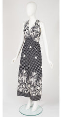 1960s Floral Embroidered Polka Dot Cotton Maxi Dress