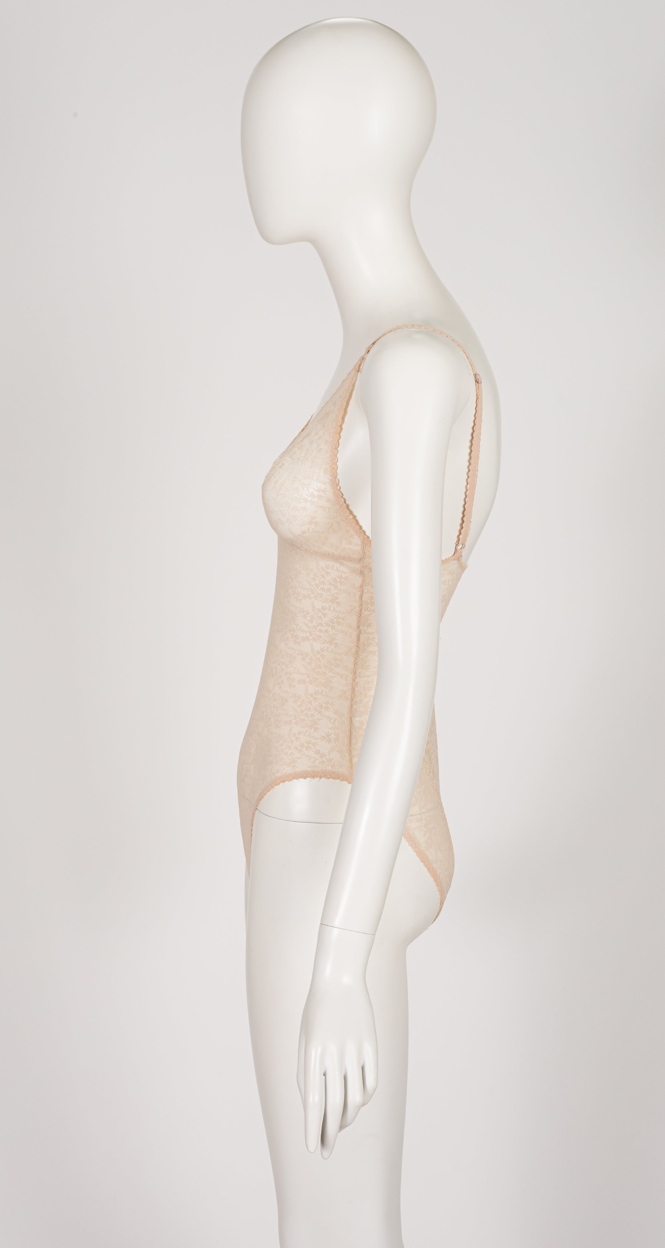 1990s Peach Floral Monogram Lace Lingerie Bodysuit