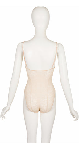 1990s Peach Floral Monogram Lace Lingerie Bodysuit