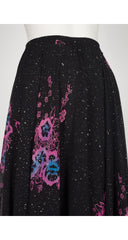 1970s Floral Galaxy Print Black Silk Chiffon Skirt