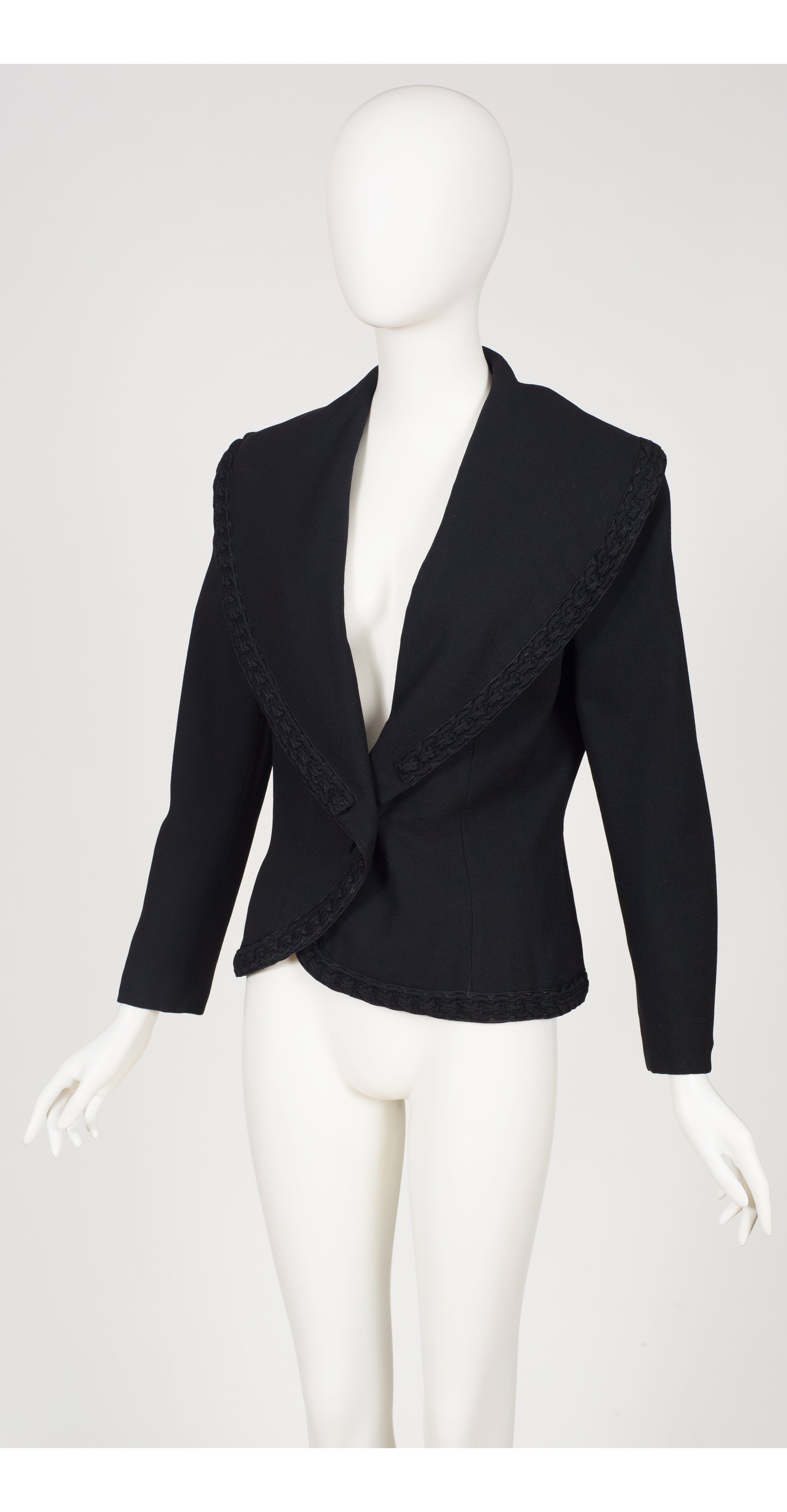 1950s Black Wool Crepe Exaggerated Collar Jacket