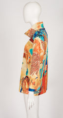 1980s Equestrian Print Funnel Neck Blouse