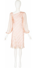 1982 S/S Pink Silk Balloon Sleeve Bias Cut Evening Dress