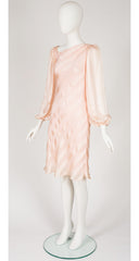 1982 S/S Pink Silk Balloon Sleeve Bias Cut Evening Dress