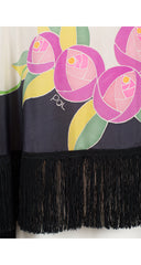Art Deco Floral Hand-Painted Silk Fringe Shawl