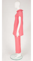 1960s Pink Wool Crepe Collared Tunic & Trouser Set