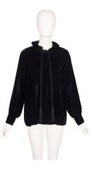 Front of 2012 Gucci black velvet tassel blouse on mannequin 