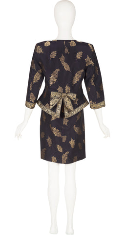 1990s Gold Metallic Paisley Brocade Skirt Suit